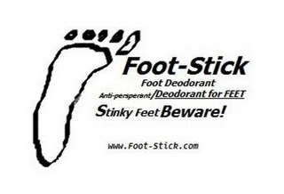 FOOT-STICK FOOT DEODORANT ANTI-PERSPERANT/DEODORANT FOR FEET STINKY FEET BEWARE! WWW.FOOT-STICK.COM