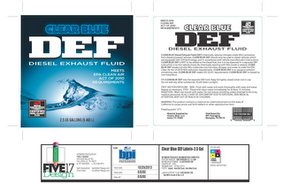 CLEAR BLUE DEF DIESEL EXHAUST FLUID MEETS EPA CLEAN AIR ACT OF 2010 REQUIREMENTS API AMERICAN PETROLEM INSTITUTE CERTIFIED DIESEL EXHAUST FLUID