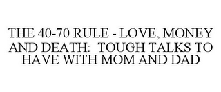 THE 40-70 RULE - LOVE, MONEY AND DEATH: TOUGH TALKS TO HAVE WITH MOM AND DAD