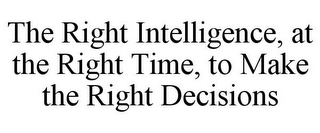 THE RIGHT INTELLIGENCE, AT THE RIGHT TIME, TO MAKE THE RIGHT DECISIONS