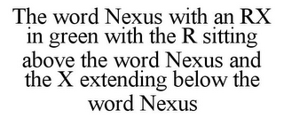 THE WORD NEXUS WITH AN RX IN GREEN WITH THE R SITTING ABOVE THE WORD NEXUS AND THE X EXTENDING BELOW THE WORD NEXUS