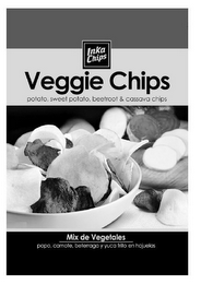 INKA CHIPS VEGGIE CHIPS POTATO, SWEET POTATO, BEETROOT & CASSAVA CHIPS MIX DE VEGETALES PAPA, CAMOTE, BETERRAGA Y YUCA FRITO EN HOJUELAS