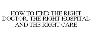 HOW TO FIND THE RIGHT DOCTOR, THE RIGHT HOSPITAL AND THE RIGHT CARE