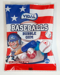 VIDAL BASEBALLS BUBBLE GUM NET WEIGHT 3OZ (90G) GLUTEN FREE