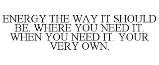 ENERGY THE WAY IT SHOULD BE. WHERE YOU NEED IT. WHEN YOU NEED IT. YOUR VERY OWN.