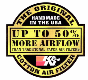 UP TO 50% MORE AIRFLOW THAN TRADITIONAL PAPER AIR FILTERS THE ORIGINAL COTTON AIR FILTER HANDMADE IN THE USA K&N