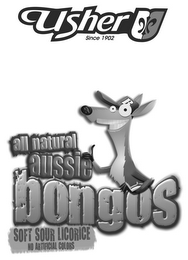 USHER SINCE 1902 ALL NATURAL AUSSIE BONGOS SOFT SOUR LICORICE NO ARTIFICIAL COLORS