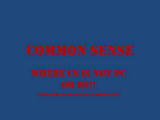 COMMON SENSE WHERE CS IS NOT PC OR BS!! LOOK FOR US ON OUR FACE BOOK PAGE