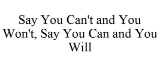 SAY YOU CAN'T AND YOU WON'T, SAY YOU CAN AND YOU WILL