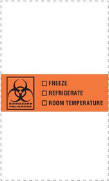 BIOHAZARD PELIGROSO FREEZE REFRIGERATE ROOM TEMPERATURE