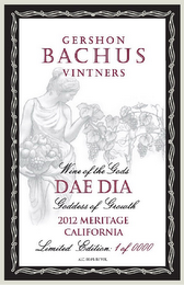 GERSHON BACHUS VINTNERS WINE OF THE GODS LIMITED EDITION DAE DIA GODDESS OF GROWTH 2013 MERITAGE CALIFORNIA