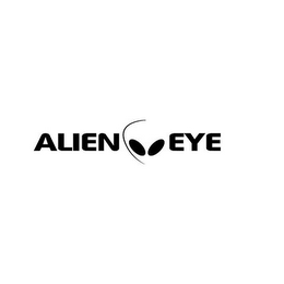 ALIEN EYE WITH A LOGO OF "ALIEN EYES" IN THE CENTER OF THE WORDS.