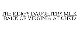 THE KING'S DAUGHTERS MILK BANK OF VIRGINIA AT CHKD