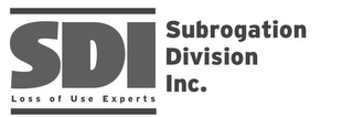 SDI SUBROGATION DIVISION INC. LOSS OF USE EXPERTS