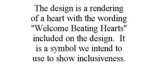 THE DESIGN IS A RENDERING OF A HEART WITH THE WORDING "WELCOME BEATING HEARTS" INCLUDED ON THE DESIGN. IT IS A SYMBOL WE INTEND TO USE TO SHOW INCLUSIVENESS.