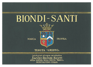 BIONDI-SANTI MARCA PROPRIA TENUTA ''GREPPO,, IMBOTTIGLIATO ALL'ORIGINE DAL VITICULTORE JACOPO BIONDI SANTI NELLA CANTINA DELLA TENUTA "GREPPO,, MONTALCINO-ITALIA