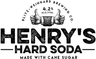 BLITZ-WEINHARD BREWING CO. 4.2% ALC/VOL HENRY'S HARD SODA MADE WITH CANE SUGAR