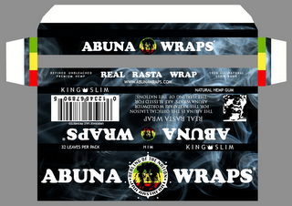 ABUNA WRAPS REAL RASTA WRAP WWW.ABUNAWRAPS.COM REFINED UNBLEACHED PREMIUM HEMP 100% ALL NATURAL SLOW BURN KING SLIM NATURAL HEMP GUM  ABUNA WRAPS REAL RASTA WRAP THE ABUNA IS THE OFFICIAL LIAISON FOR THE RASTAFARI WORLDWIDE.  ABUNA WRAPS ARE BLESSED FOR THE HEALING OF THE NATIONS. 32 LEAVES PER PACK HIM KING SLIM ABUNA WRAPS HEALING OF THE NATION JAH RASTAFARI