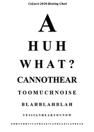 COLUCCI 20/20 HEARING CHART A HUH WHAT? CANNOTHEAR TOOMUCHNOISE BLAHBLAHBLAH YESICANHEARYOUNOW HMYOHMYICANHEARICANHEARICANHEAR