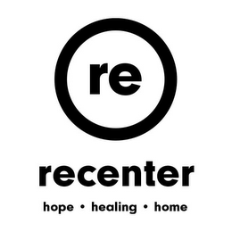 RE RECENTER HOPE · HEALING · HOME