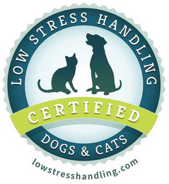 LOW STRESS HANDLING; CERTIFIED; DOGS & CATS; LOWSTRESSHANDLING.COM