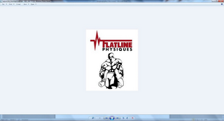 FLATLINE PHYSIQUES WITH THE TERM PHYSIQUES PLCED UNDERNEATH FLATLINE AND THE BLACK AND WHITE SILHOETTE OF THE BACK MUSCULAR IMAGE OF A BOXER LOCATED BENEATH THE TERM PHYSIQUES