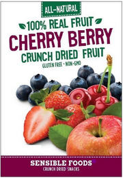 CHERRY BERRY ALL NATURAL 100% REAL FRUIT CRUNCH DRIED FRUIT GLUTEN FREE · NON-GMO SENSIBLE FOODS CRUNCH DRIED SNACKS