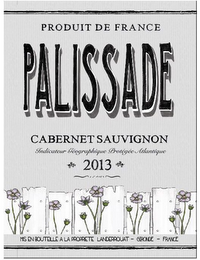 PALISSADE PRODUIT DE FRANCE CABERNET SAUVIGNON INDICATEUR GEOGRAPHIQUE PROTÉGÉE ATLANTIQUE 2013 MS EN BOUTEILLE A LA PROPRIETE LANDERROUAT - GIRONDE - FRANCE