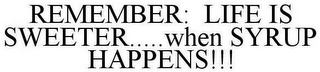 REMEMBER: LIFE IS SWEETER.....WHEN SYRUP HAPPENS!!!