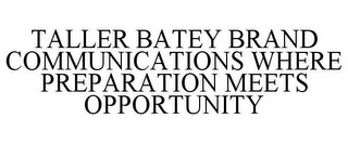 TALLER BATEY BRAND COMMUNICATIONS WHERE PREPARATION MEETS OPPORTUNITY