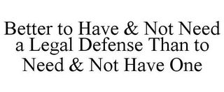 BETTER TO HAVE & NOT NEED A LEGAL DEFENSE THAN TO NEED & NOT HAVE ONE