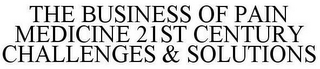 THE BUSINESS OF PAIN MEDICINE 21ST CENTURY CHALLENGES & SOLUTIONS