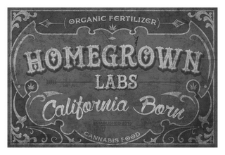 (ORGANIC FERTILIZER) HOMEGROWN LABS CALIFORNIA BORN ESTABLISHED 2016 CANNABIS FOOD