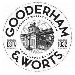 GOODERHAM CANADIAN WHISKY CANADIEN ESTD1832 YORK, UPPER CANADA & WORTS