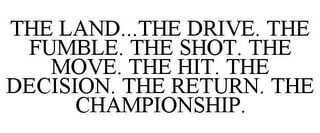 THE LAND...THE DRIVE. THE FUMBLE. THE SHOT. THE MOVE. THE HIT. THE DECISION. THE RETURN. THE CHAMPIONSHIP.