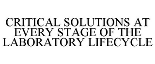 CRITICAL SOLUTIONS AT EVERY STAGE OF THE LABORATORY LIFECYCLE