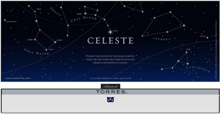 CELESTE DURING THE NIGHTS OF THE GRAPE HARVEST THESE ARE THE STARS THAT KEEP WATCH AND OBSERVE THE BIRTH OF CELESTE CANES VENATICI PHAKHD MIZAR MERAC DOUBHÉ KOKHAB POLARIS CHEDIR LACERTA URSA MAJOR DRACO URSA MINOR CEPHEUS CASSIOPEIA WWW.CLUBTORRES.COM LAT. 41, 54° NORTE LONG. 4, 14° OESTE ESTRELLAS VISIBLES DESDE NUESTRA BODEGA EN RIBERA DEL DUERO SELECCIÓN DE TORRES SL