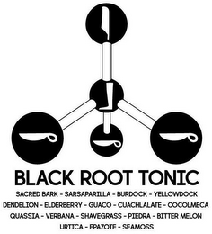 EBCCC BLACK ROOT TONIC SACRED BARK SARSAPARILLA BURDOCK YELLOWDOCK DENDELION ELDEBERRY GUACO CUACHLALATE COCOLMECA QUASSIA VERANA SHAVEGRASS PIEDRA BITTER MELON URTICA EPAZOTE SEAMOSS