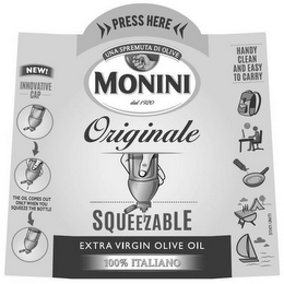 PRESS HERE UNA SPREMUTA DI OLIVE MONINIDAL 1920 ORIGINALE SQUEEZABLE EXTRA VIRGIN OLIVE OIL 100% ITALIANO