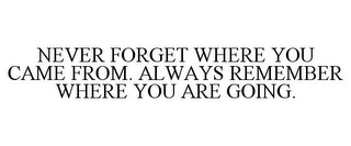 NEVER FORGET WHERE YOU CAME FROM. ALWAYS REMEMBER WHERE YOU ARE GOING.