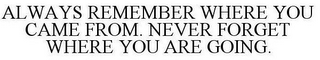 ALWAYS REMEMBER WHERE YOU CAME FROM. NEVER FORGET WHERE YOU ARE GOING.