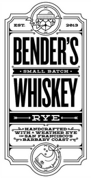 EST. 2013 BENDER'S SMALL BATCH WHISKEY RYE HANDCRAFTED WITH A WEATHER EYE ON SAN FRANCISCO'S BARBARY COAST