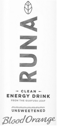 RUNA CLEAN ENERGY DRINK FROM THE GUAYUSA LEAF UNSWEETENED BLOOD ORANGE