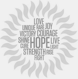 LOVE UNIQUE RARE JOY VICTORY COURAGE SHINE HOPE LIVE CURE LIGHT STRENGTH RISE FIGHT