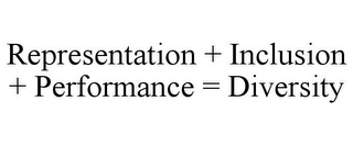 REPRESENTATION + INCLUSION + PERFORMANCE = DIVERSITY