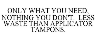 ONLY WHAT YOU NEED, NOTHING YOU DON'T. LESS WASTE THAN APPLICATOR TAMPONS.