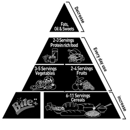 FATS, OIL & SWEETS DECREASE 2-3 SERVINGS PROTEIN RICH FOOD 3-5 SERVINGS VEGETABLES 2-4 SERVINGS FRUIT EVERY DAY USE 6-11 SERVINGS CEREALS BITE+ INCREASE