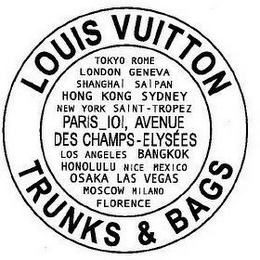 LOUIS VUITTON TRUNKS & BAGS TOKYO ROME LONDON GENEVA SHANGHAI SAIPAN HONG KONG SYDNEY NEW YORK SAINT - TROPEZ PARIS_101, AVENUE DES CHAMPS - ELYSEES LOS ANGELES BANGKOK HONOLULU NICE MEXICO OSAKA LAS VEGAS MOSCOW MILANO FLORENCE