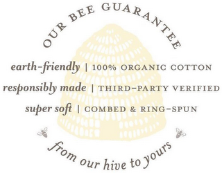 OUR BEE GUARANTEE EARTH-FRIENDLY | 100%ORGANIC COTTON RESPONSIBLY MADE | THIRD-PARTY VERIFIED SUPER SOFT | COMBED & RING-SPUN FROM OUR HIVE TO YOURS