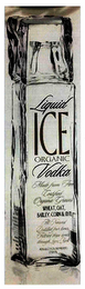 LIQUID ICE ORGANIC VODKA MADE FROM FIVECERTIFIED ORGANIC GRAINS WHAT, OAT, BARLEY, CORN & RYE ALL NATURAL DISTILLED FOUR TIMES, FILTERED THREE TIMES THROUGH LAVA ROCK 40%ALC/VOL(80 PROOF) 1750FL